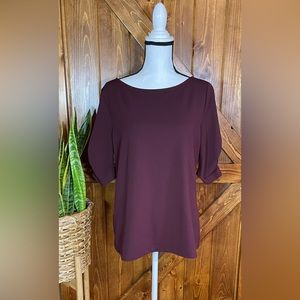 Ann Taylor, Maroon Top, Ruched Sleeves, Size L